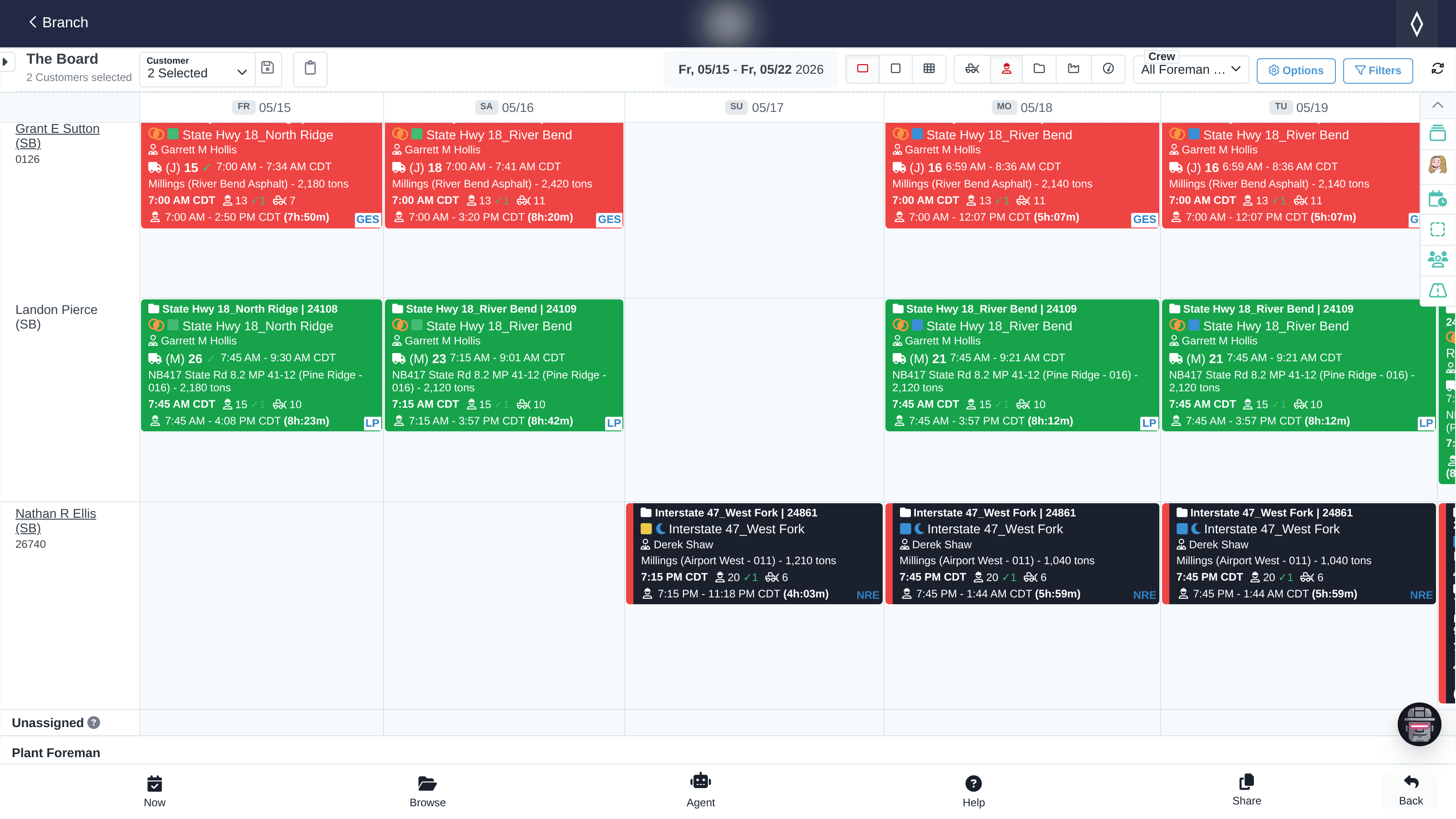 XBE dispatch and logistics lineup screen