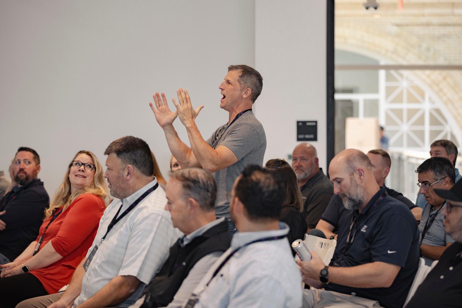 An attendee sharing feedback during the It’s So Dumb session at Horizon Live 2026